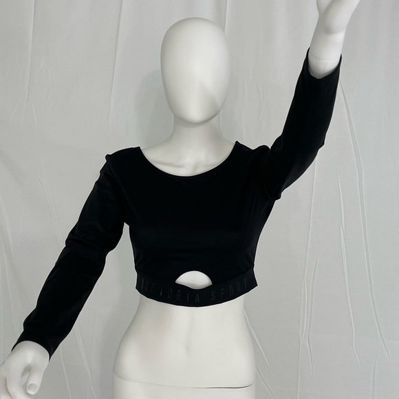 Victoria Secret Sport Black crop top with cut out in front. Long sleeve. - Picture 2 of 4
